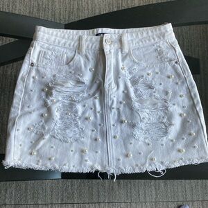Denim Mini Skirt with Pearls